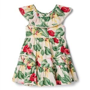 Janie and Jack Hawaiian Hibiscus Floral Kids Dress with Ruffle Collar